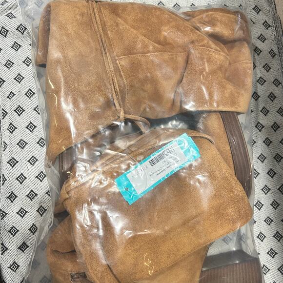 NWT FREE PEOPLE Suede Echo Platform Over The Knee Boots 8.5 Cognac Tan Camel - Picture 6 of 9